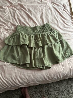 Smocked Waist Ruffle Mini Skirt - Sage Green